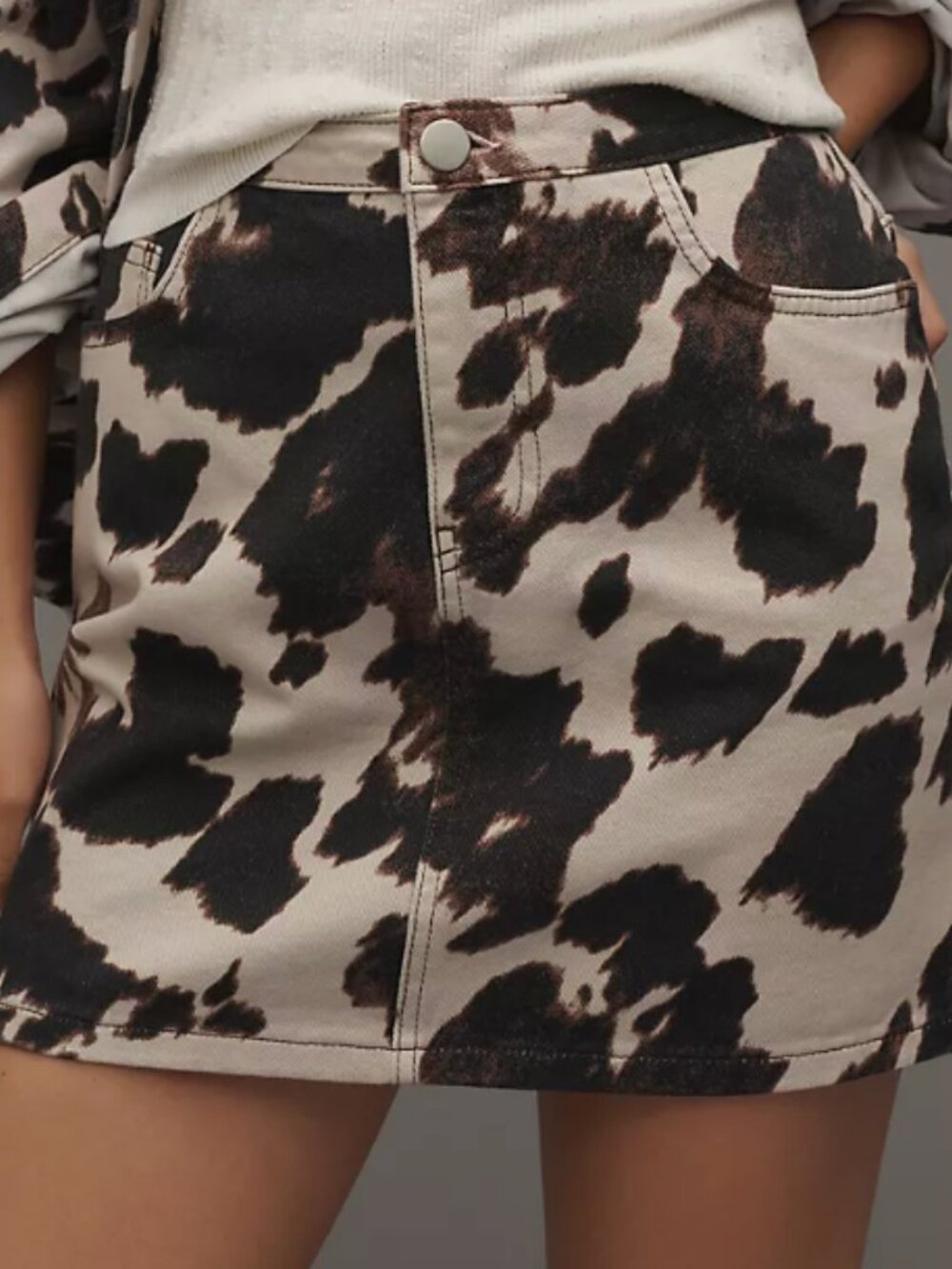 Anthropologie Black and Cream Cow-Print Skirt